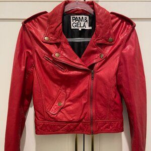 Pam & Gela Red Leather Moto Jacket
